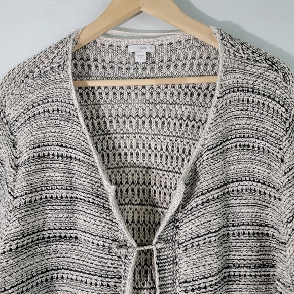 Pure Jill Women's Gray/Black Striped Open Cardigan Sz L Cable Knit Lagenlook - Picture 3 of 12